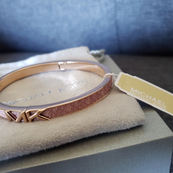 Michael Kors Rose Gold-Tone Logo Thin Bangle - Picture 8 of 13